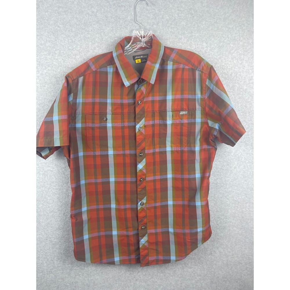 Eddie Bauer Shirt Mens L Red Plaid Button Up Camp Hunting Hiking
